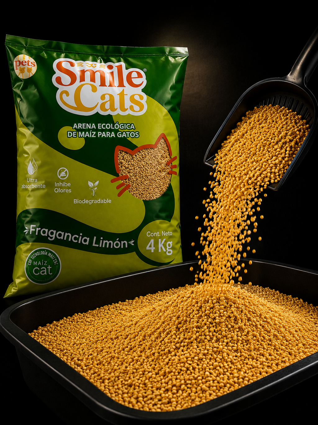 Arena para Gatos Ecológica de Maíz Aroma Limón 4 kg | Ultra Absorbente y Biodegradable | SPOTMASCOTAS