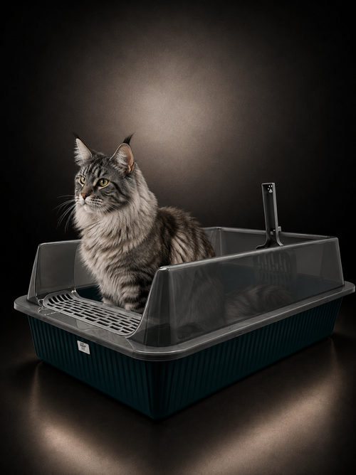 Arenero Abierto para Gatos con Pala y Bordes Altos | Caja Sanitaria Antiderrames | SPOTMASCOTAS