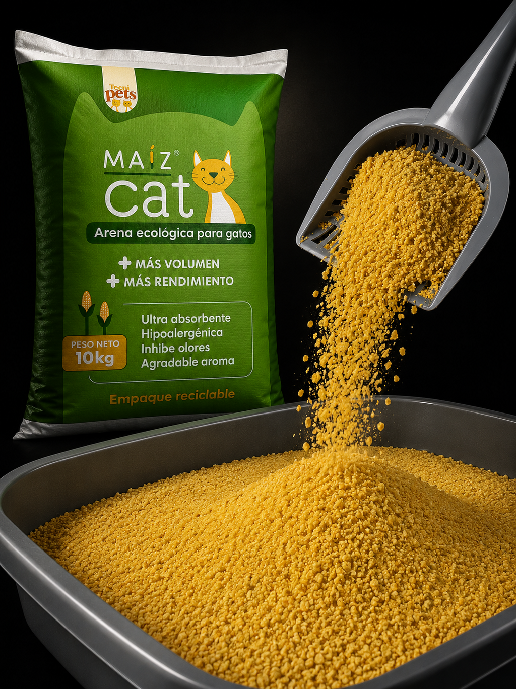 Arena Ecológica de Maíz Maiz Cat para Gatos | Ultra Absorbente e Hipoalergénica | Presentación 10 kg | SPOTMASCOTAS