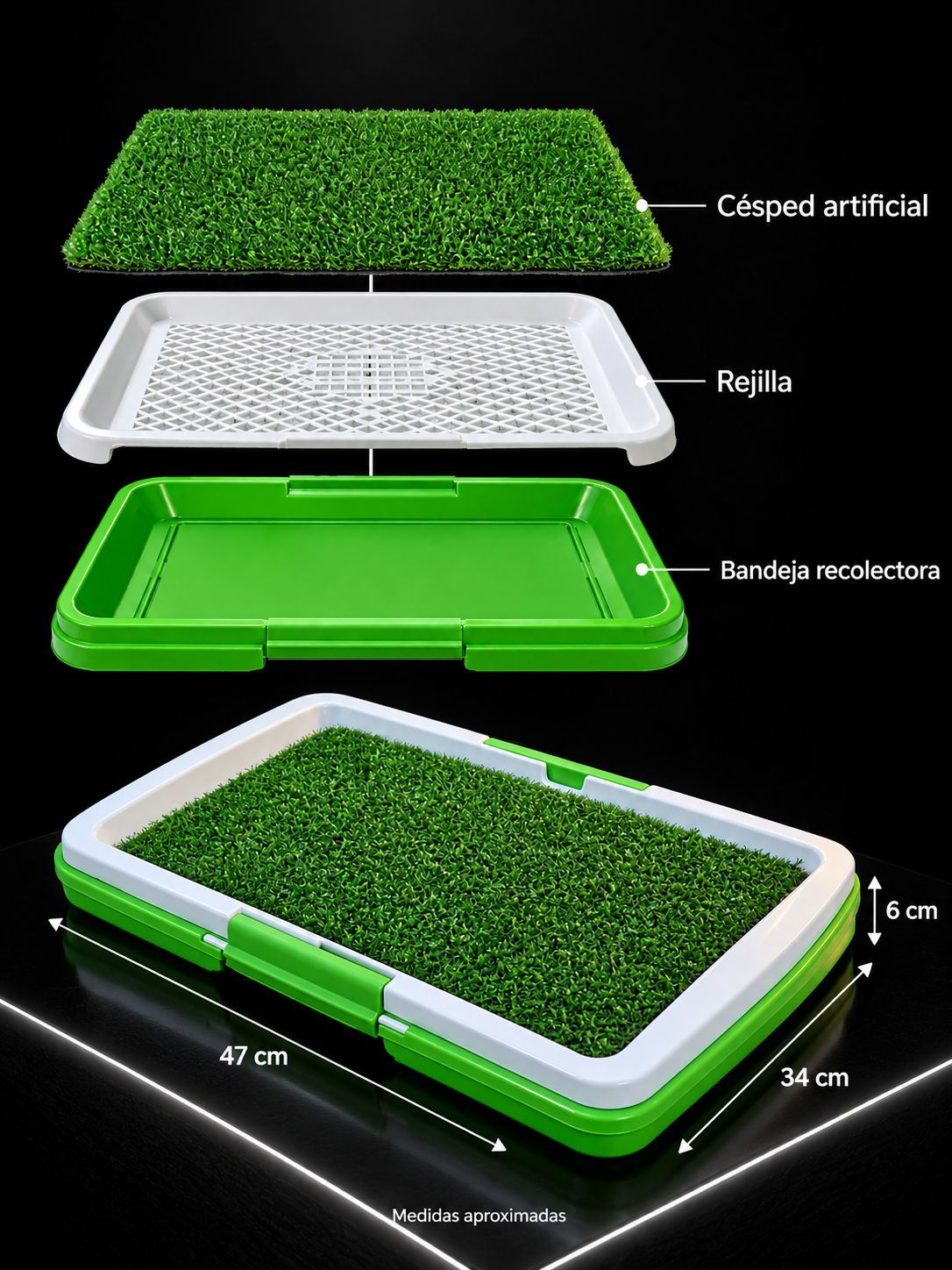 Baño Sanitario para Perros con Césped Artificial | Tapete de Entrenamiento con Rejilla y Bandeja Recolectora 47 x 34 cm | SPOTMASCOTAS