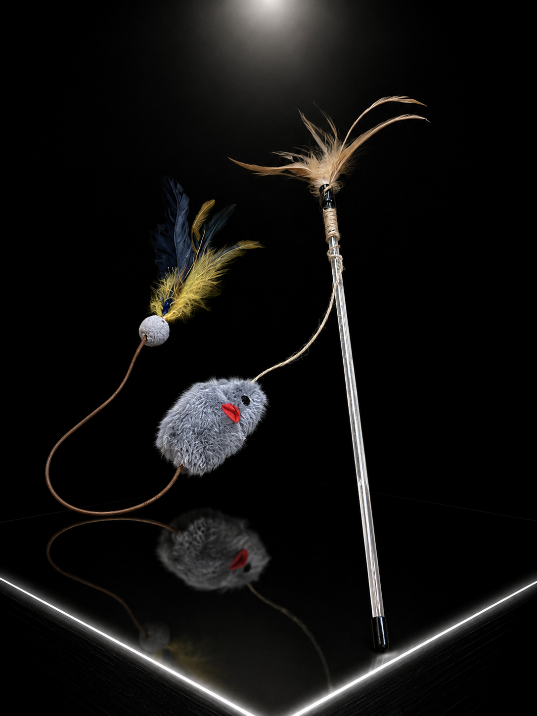 Caña Interactiva con Ratón y Plumas para Gatos | Varita de Juego con Accesorios | SPOTMASCOTAS