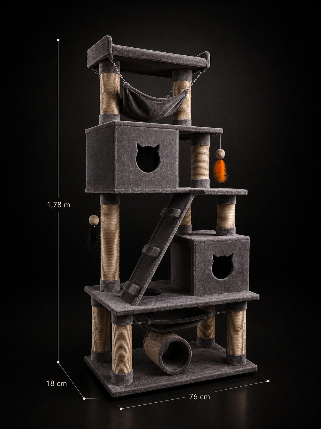 Gimnasio para Gatos con Casas, Hamacas y Juguetes | Torre Multinivel Premium | SPOTMASCOTAS
