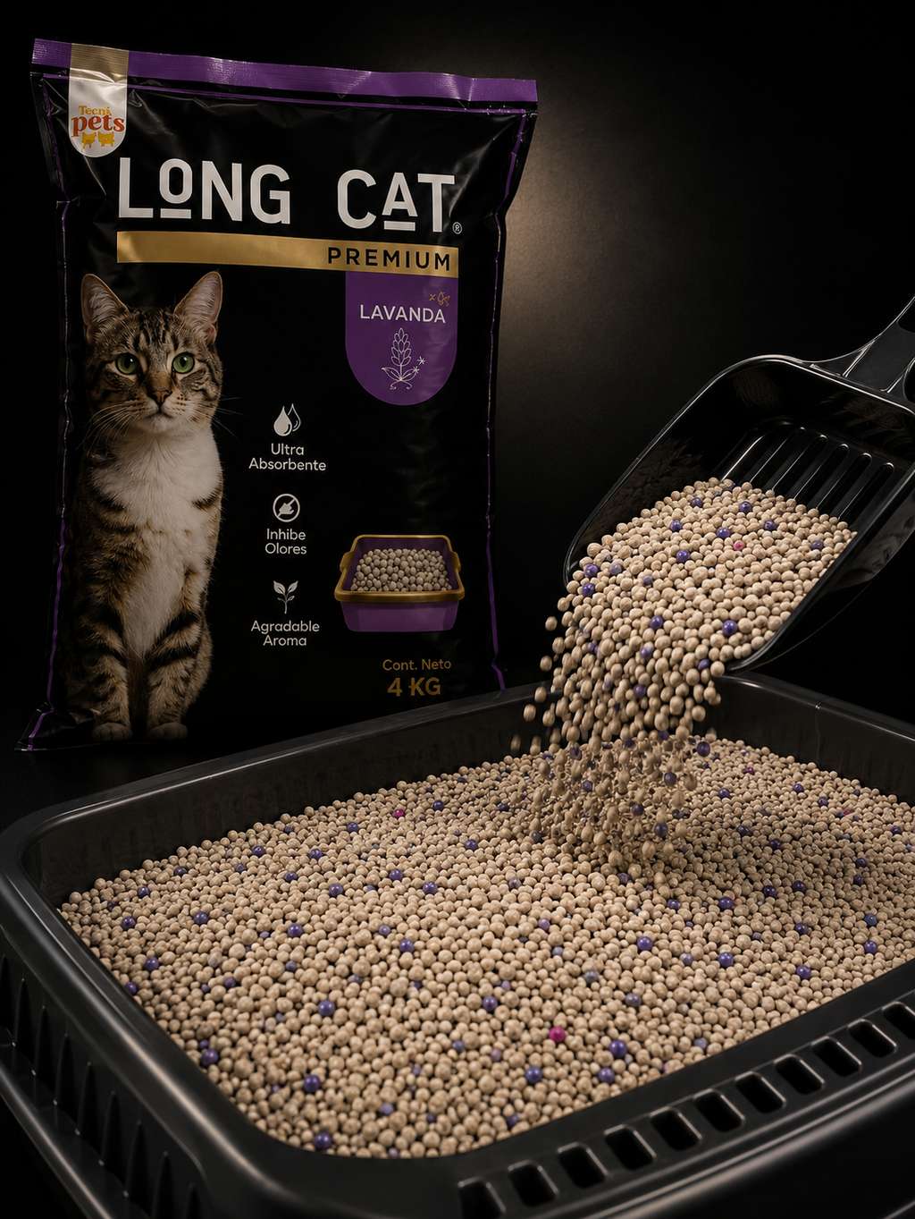 Arena Long Cat Premium para Gatos | Ultra Absorbente y Control de Olores | Presentación 1 kg y 4 kg | SPOTMASCOTAS