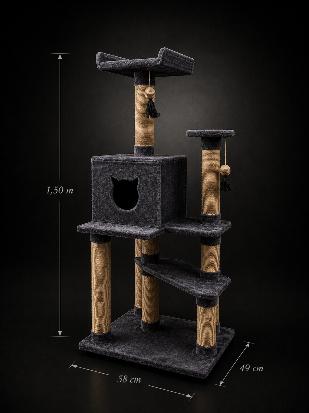 Gimnasio para Gatos Vertical con Casa, Cama Superior y Rascadores | SPOTMASCOTAS