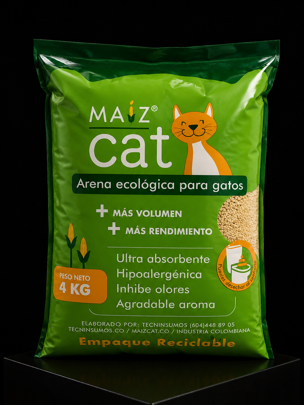 Arena Ecológica de Maíz Maiz Cat para Gatos | Ultra Absorbente e Hipoalergénica | Presentación 4 kg | SPOTMASCOTAS
