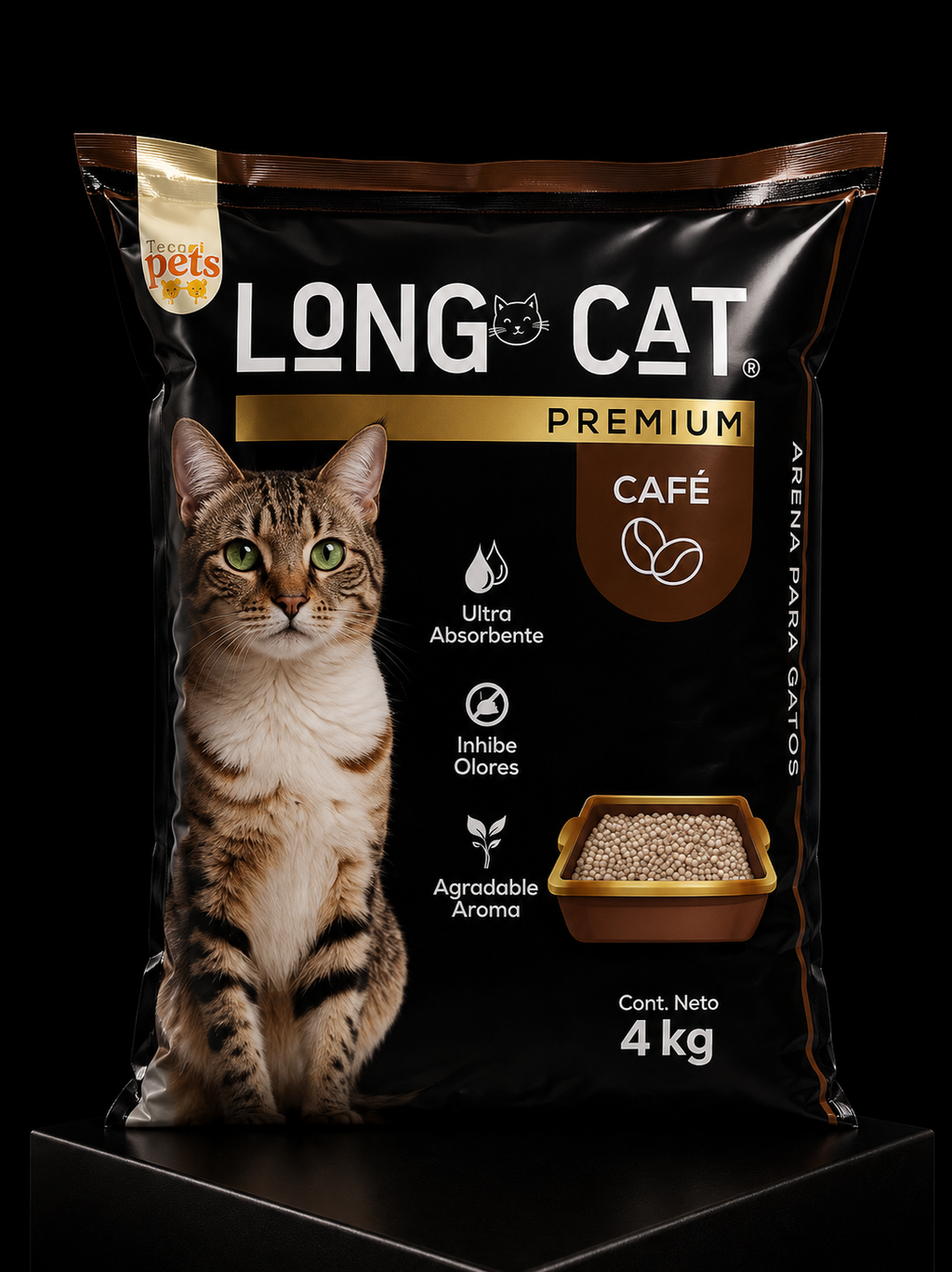 Arena Long Cat Premium para Gatos | Ultra Absorbente y Control de Olores | Presentación 1 kg y 4 kg | SPOTMASCOTAS