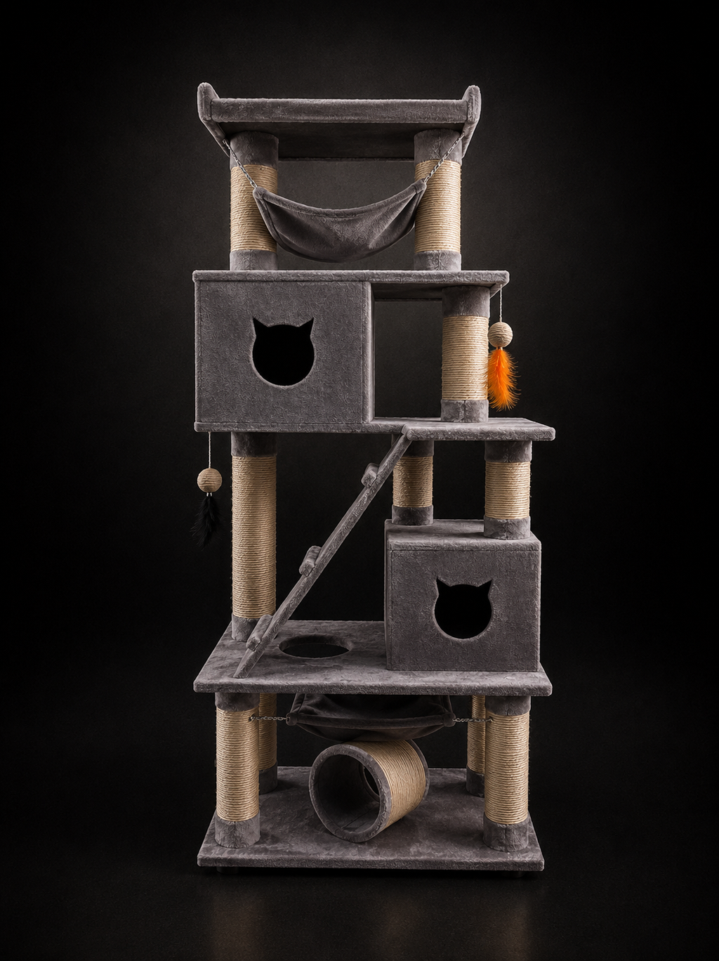 Gimnasio para Gatos con Casas, Hamacas y Juguetes | Torre Multinivel Premium | SPOTMASCOTAS