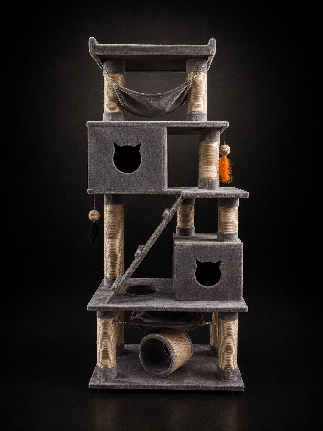 Rascador para Gatos con Casas, Hamacas y Juguetes | Torre Multinivel Premium | SPOTMASCOTAS