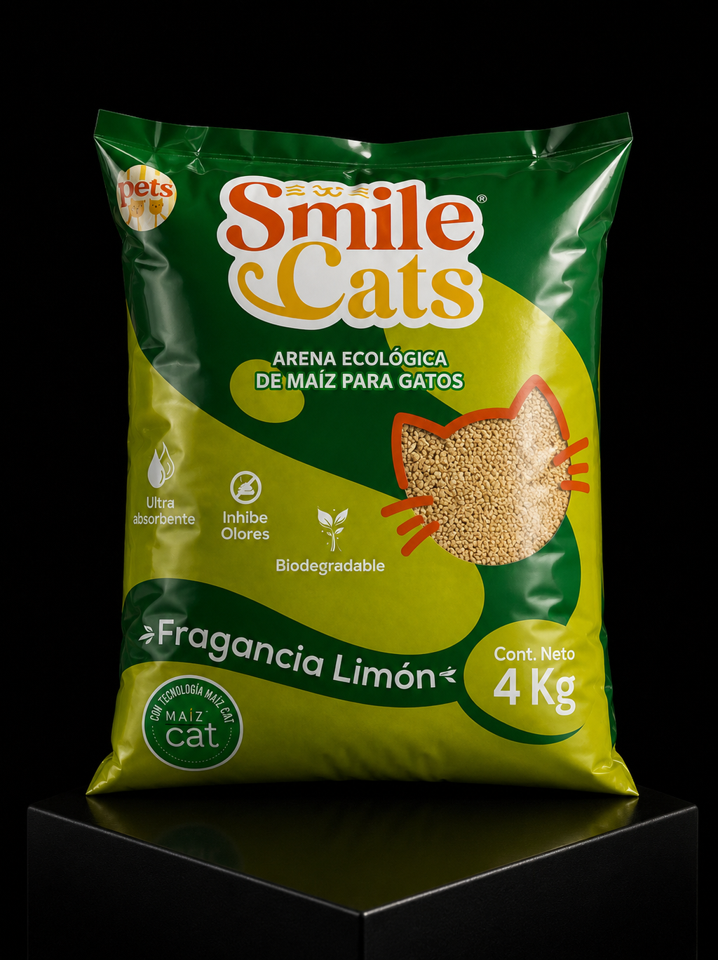 Arena para Gatos Ecológica de Maíz Aroma Limón 4 kg | Ultra Absorbente y Biodegradable | SPOTMASCOTAS