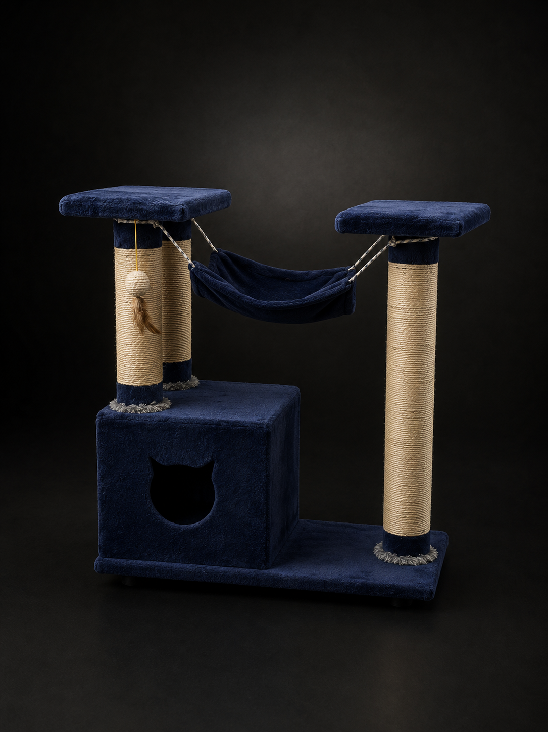 Gimnasio Rascador para Gatos con Hamaca y Casa | Torre Compacta Premium | SPOTMASCOTAS